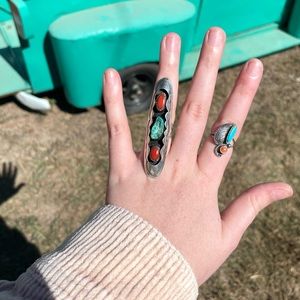 Large Turquoise and Coral Ring